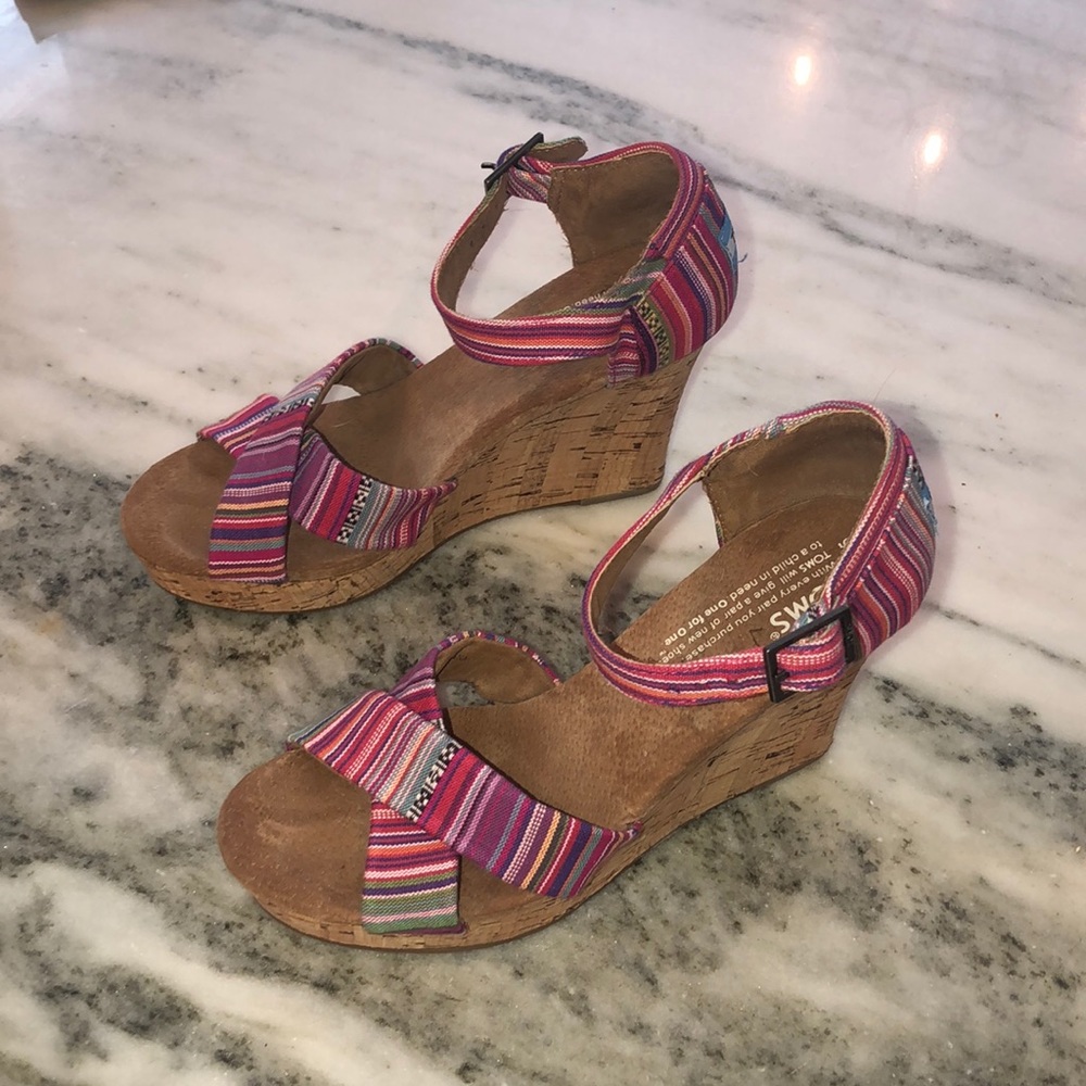 Toms Sarape Multicolor Cork Wedge Heel Sandals